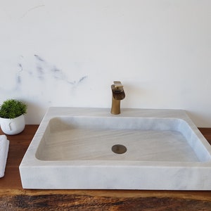 Ready to Ship White Marble Sink • Custom Marble Sink • Bathroom Sink • Sharp Edged Rectangle Shaped • Farmhouse Marble Sink • Bathroom Decor