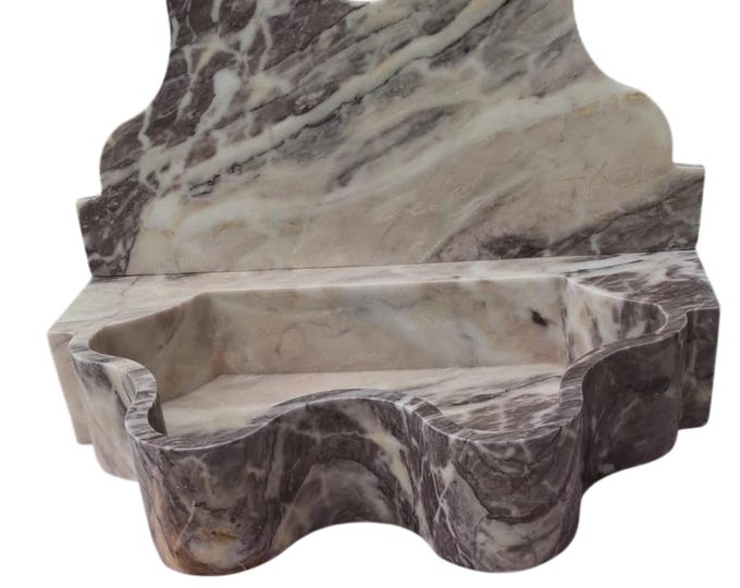 Calacatta Viola Marble Sink, Floating Marble Vanity, Wall Mounted Powder Room Sink,  Washbasin, Integrated Marble Basin with Backsplash