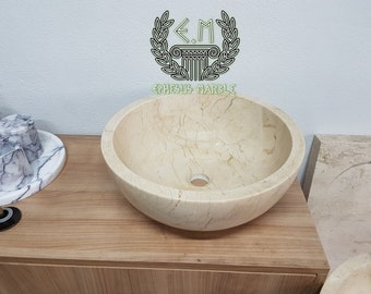 Handmade Beige Marble Bowl Sink: Bathroom Vanity Washbasin