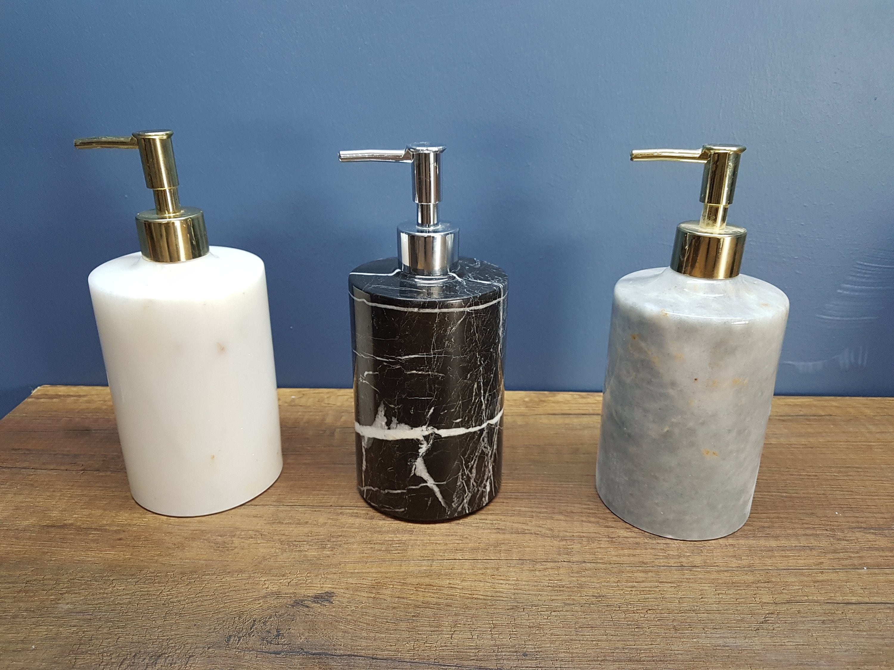 Gold Dotted Marble Soap Dispenser with Footed Tray (Set of 3)