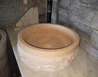 Handmade Travertine Marble Bathroom Sink: Natural Stone Vessel
