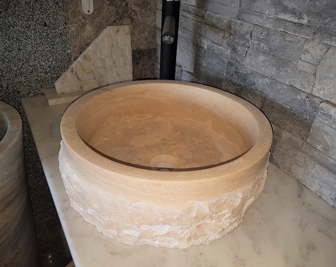 Travertine Outside Blasting Marble Sink, Handmade Bathroom Sink, Bathroom Sink Washbasin,
