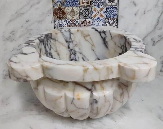Turkish Bath Sink, Turkish Hammam Sink, Spa Sink, Spa Decor, Hamam Decor, Melon Sliced Violet Marble