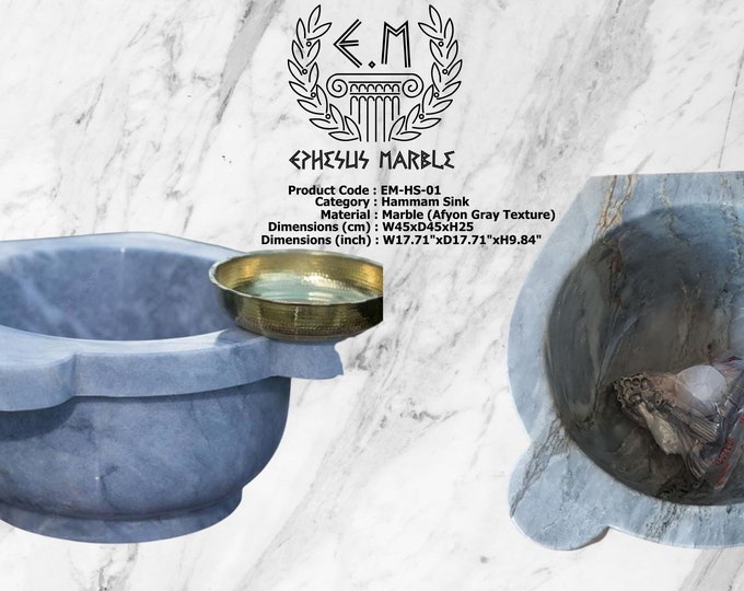 Turkish Bath Sink, Turkish Hammam Sink, Spa Sink, Spa Decor, Turkish Hamam Sink, Hamam Decor, Afyon Gray