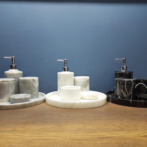 Soap Dispenser - Bathroom Accessories - Bathroom Decoration - Bathroom Soap Tray - 5 Pieces Marble Set