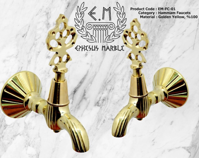 Authentic Hammam Taps - Ottoman Tap, Vintage Faucets - Golden Yellow - Antique - Tumbled - Chrome Plated - Silver - Bath Faucets