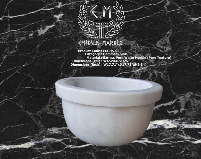 Turkish Bath Sink,Batroom Sink, Bathroom Sink ,Turkish Hammam Sink, Spa Sink, Marble Hamam Sink, Hamam Decor, Earless Pure White Marble