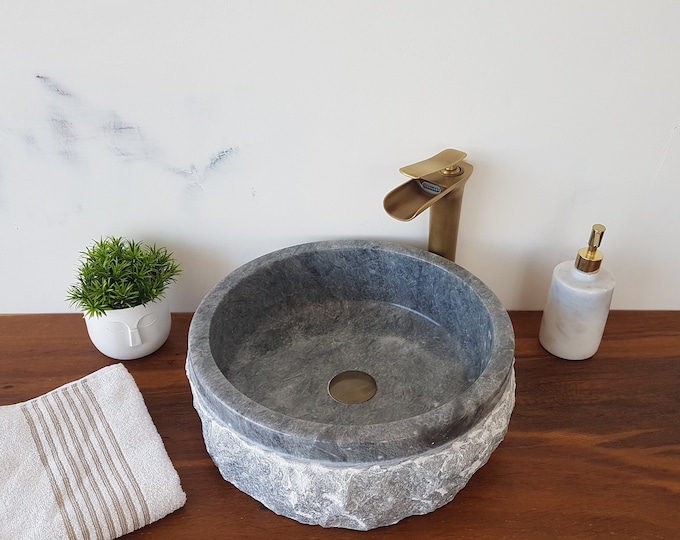 Sink Vanity - Vessel Sink - Stone Sink- Gray Marble Sink - Outside Blasting Sink - Marble Sink - Bathroom Decor - Bathroom Sink -Beige Sink