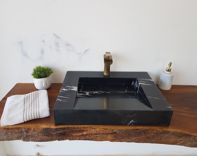 Hidden Drain Sink • Bathroom Sink • Black Ramp Sink • Marble Sink •  Farmhouse Sink • Bathroom Vanity Top Sink • Wall Mount Sink