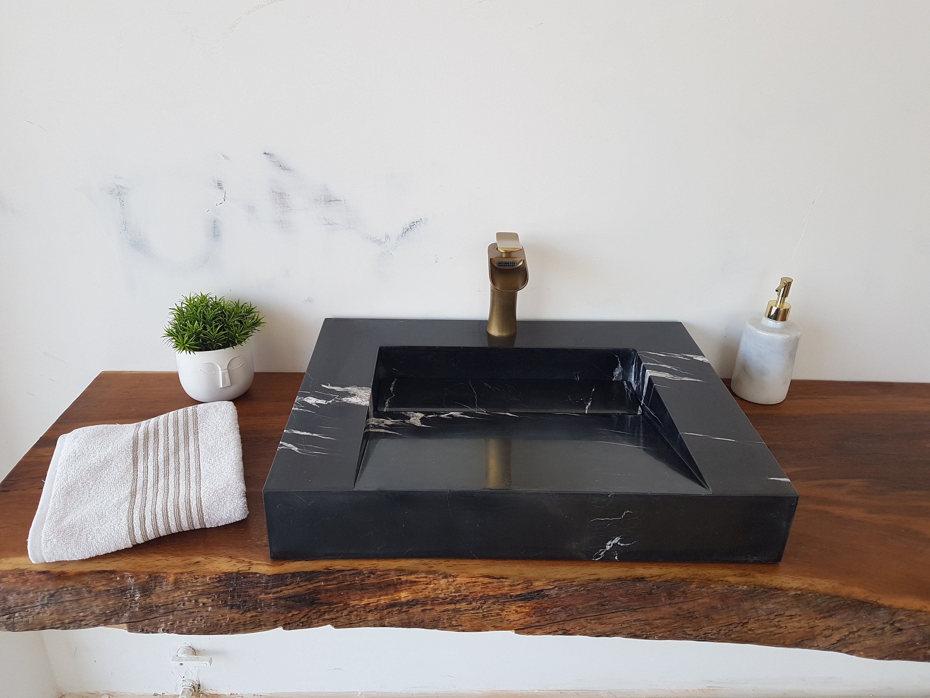 Hidden Drain Sink • Bathroom Sink • Black Ramp Sink • Marble Sink