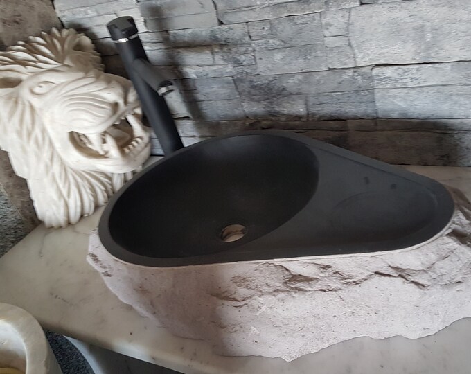 Basalt Bathroom Sink •  Farmhouse Sink • Farmhouse Marble Sink • Oval Edged Rectangle Shaped Sink •  Bathroom Decor • Farmhouse Kitchen Sink
