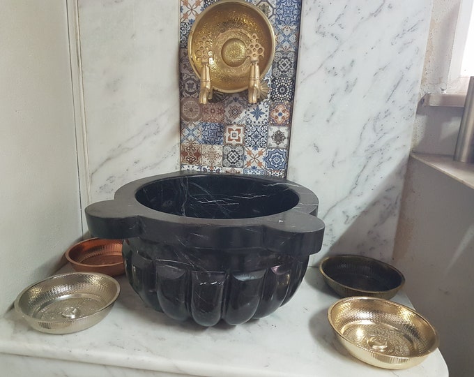 Turkish Bath Sink, Turkish Hammam Sink, Spa Sink, Spa Decor, Hamam Decor, Taurus Black Marble Melon Sliced