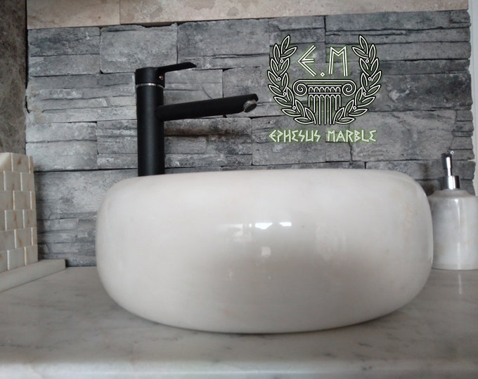 Sink Vanity - Vessel Sink- Stone Sink- White Roller Marble Sink- Handmade Bathroom Sink -Bathroom Sink Washbasin- Farmhouse Sink-Rustic Sink