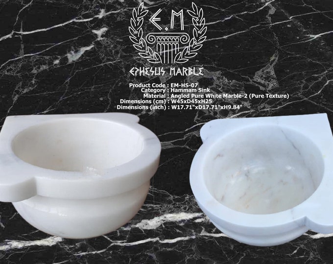 Turkish Bath Sink, Turkish Hammam Sink, Spa Sink, Turkish Hamam Sink, Angled Pure Texture Marble-2