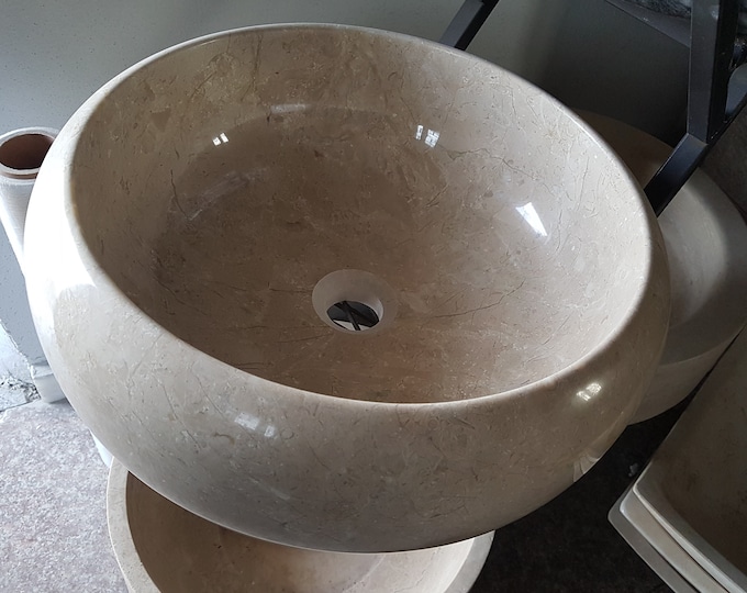 Beige Roller Marble Sink - Handmade Bathroom Sink - Bathroom Sink Washbasin