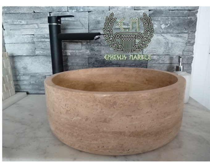 Marble Sink, Handmade Bathroom Sink, Travertine Washbasin, Vessel Sink