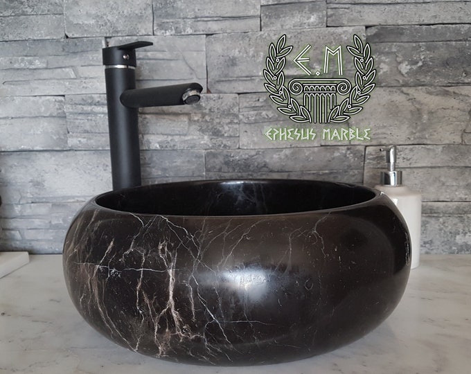 Taurus Black Roller Marble Sink, Handmade Bathroom Sink, Bathroom Sink Washbasin