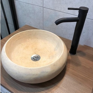 Handmade Travertine Roller Sink: Natural Stone Bathroom Washbasin