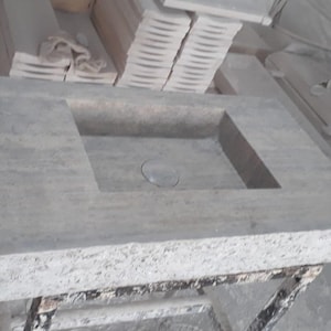 Hand Carved Silver Travertine Marble Sink: Wall Mount Farmhouse Vanity