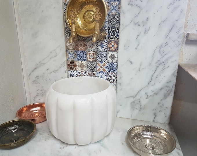 Turkish Modern Bathroom Sink, Turkish Hammam Sink, Spa Sink, Melon Sliced White, Naturel Stone Sink