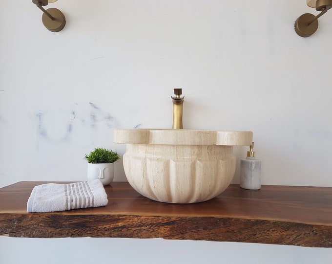 Turkish Bath Sink, Turkish Hammam Sink, Spa Sink, Spa Decor, Hamam Decor, Melon Sliced, Travertine Bathroom Sink,Bathroom Decor,Vanity Sink