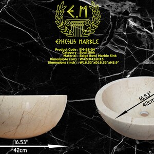 Pu&ograve; includere: Lavabo in marmo beige a forma di ciotola, con un diametro di 42 cm (16,53 pollici) e un'altezza di 15 cm (5,9 pollici).