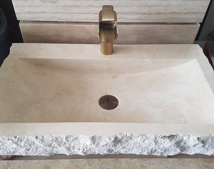 Travertine Sink • Ready to Ship Arch Rectangle Shaped Sink • Outside Blasting • Custom Marble Sink Rectangle • Farmhouse Sink • Bathroom