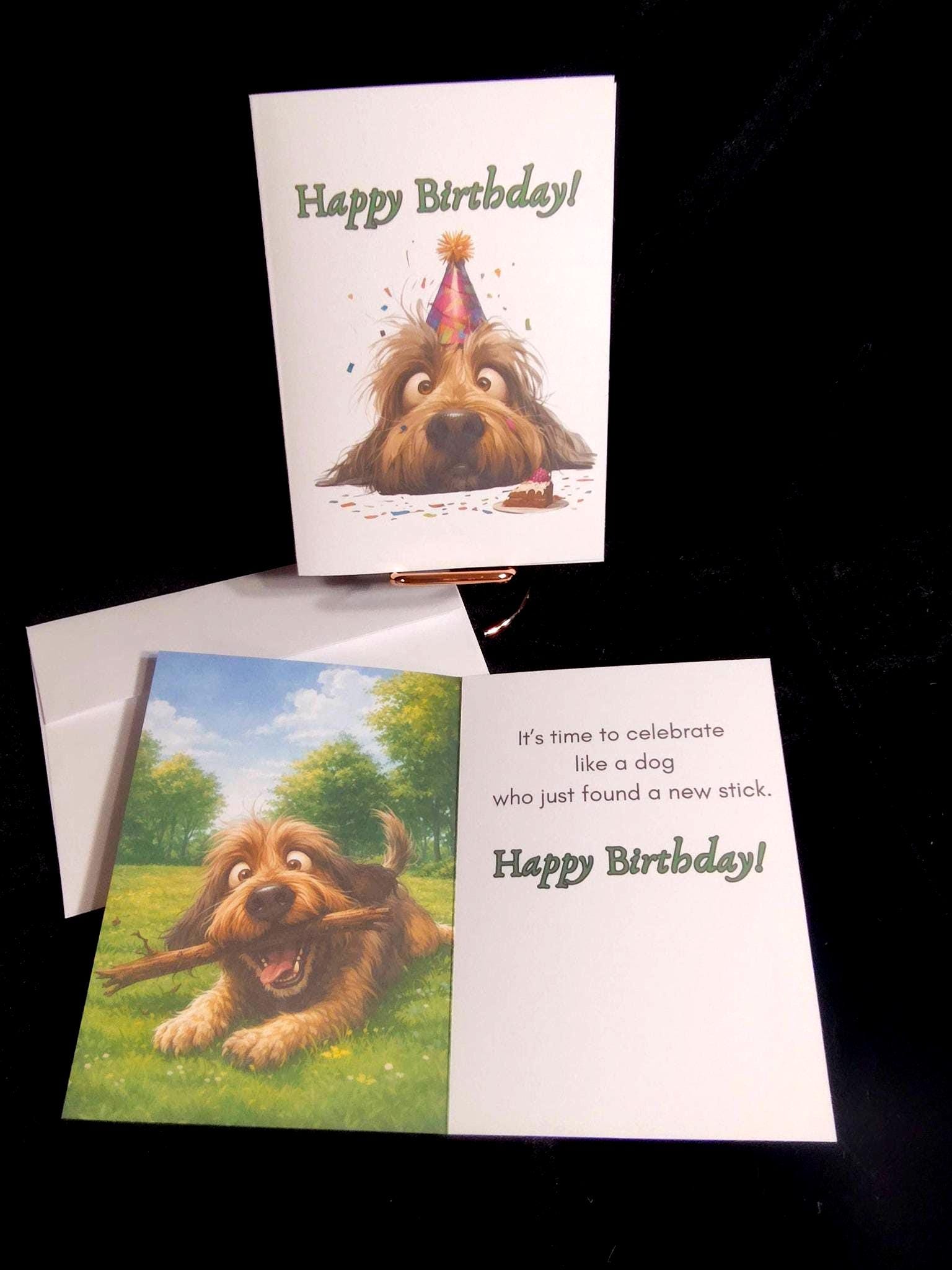 Funny Dog Birthday Card | Dog With Stick Birthday Card | Silly Puppy ...