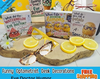 Funny Optical Office Decorations, Optometrist Gift Set, Eye Exam Humor Décor, Eye Doctor Gift, Vision Clinic, Desk Signs set of 4 bundle