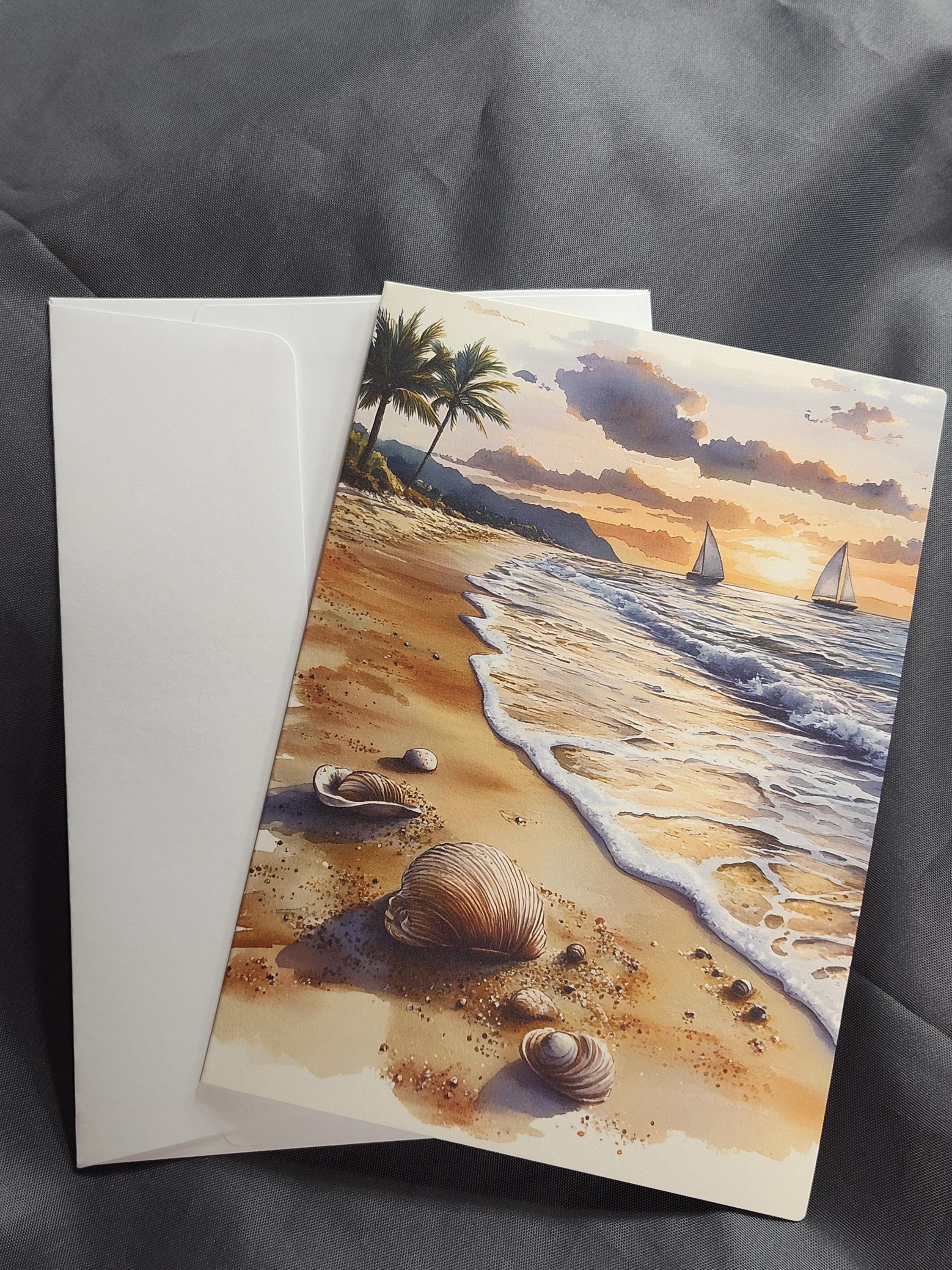 Beach Note Example Watercolor Beach Note Cards - Set of 3 Coastal Greeting - Etsy