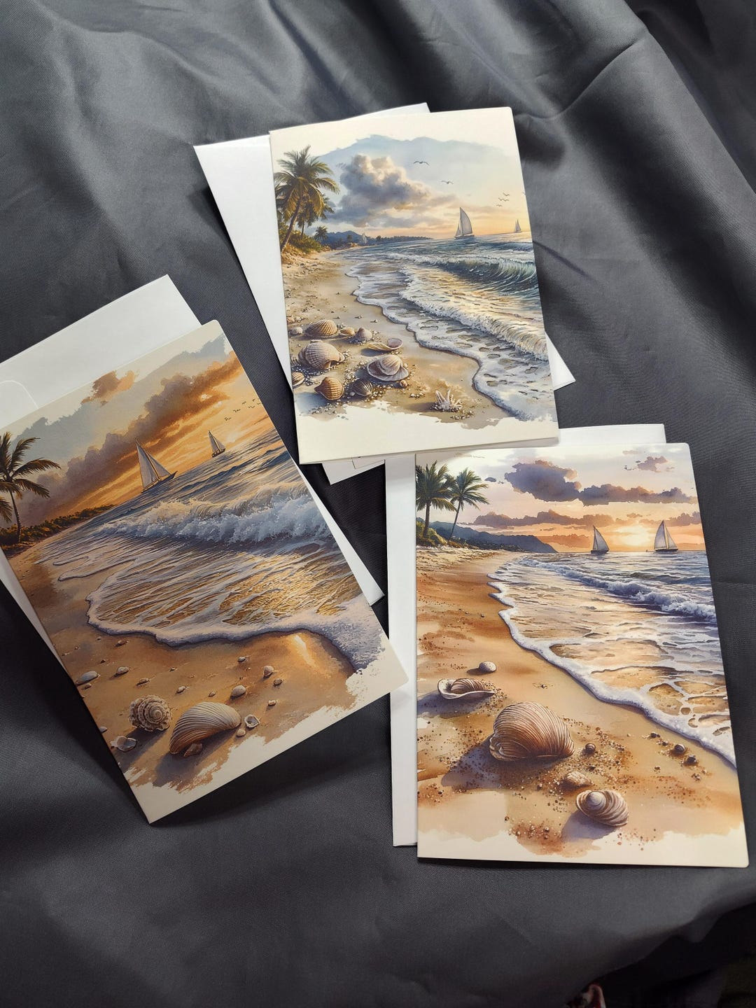 Beach Note Example Watercolor Beach Note Cards - Set of 3 Coastal Greeting - Etsy