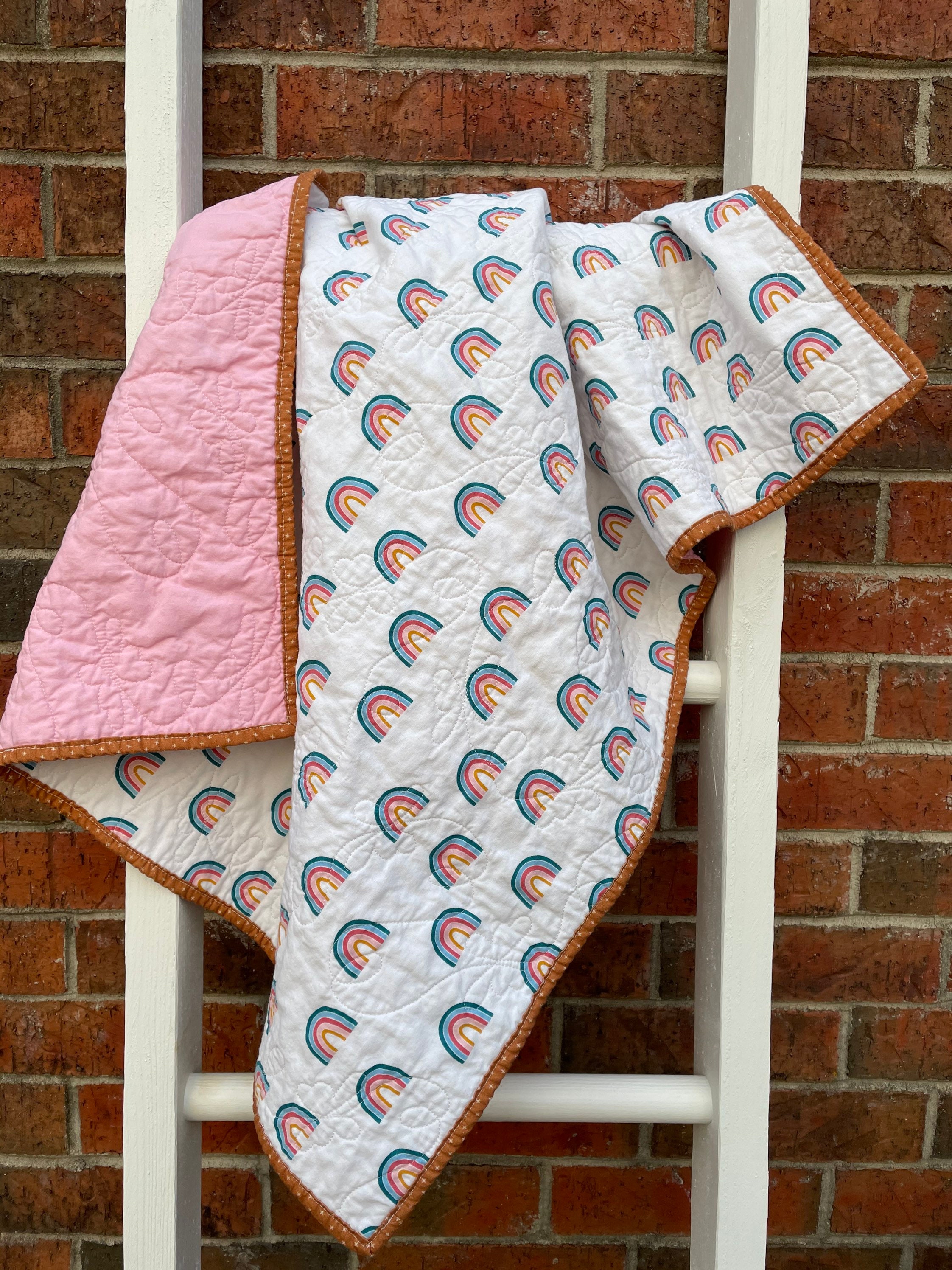Whole Cloth Baby Quilt with Longarm Quilting Rainbows Etsy