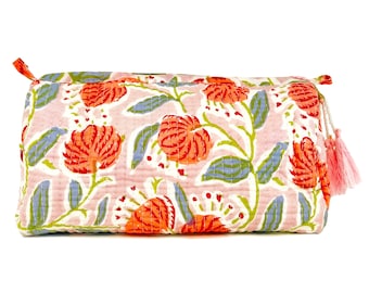 Palmetto Home Block Print Cosmetic Case - Quilted Pouch for Makeup, Skincare, Travel, Diaper Bag Organization - Pink Multi Floral Print
