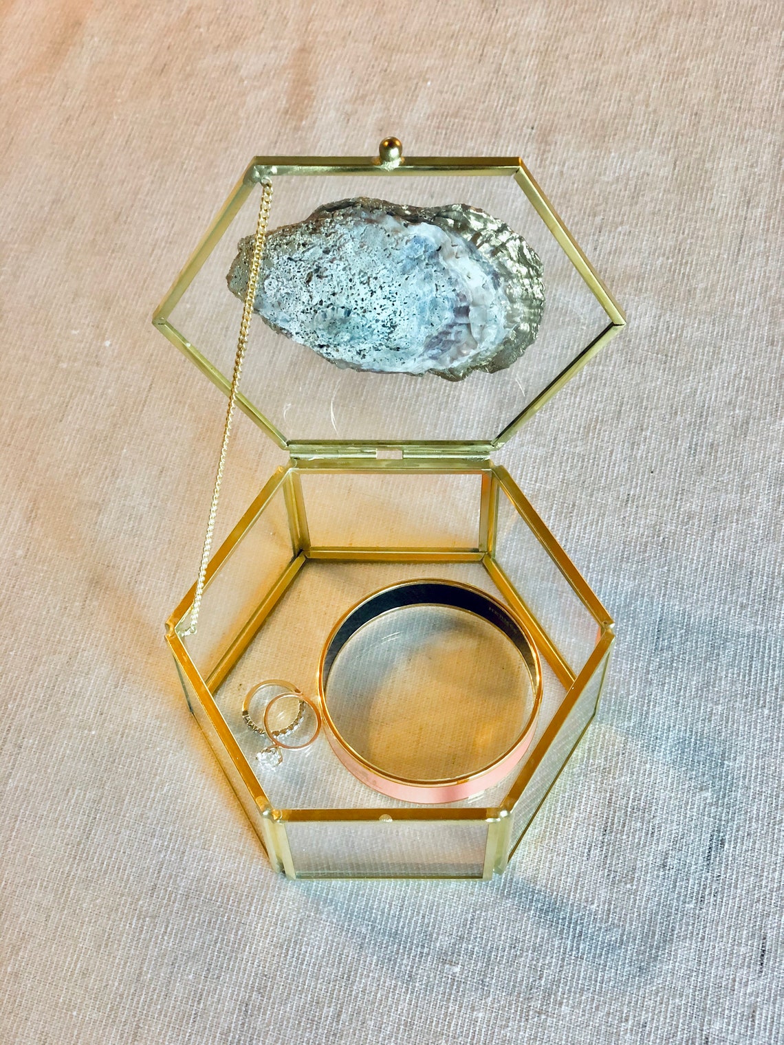 Oyster Hexagon Jewelry Box Large Hand Gilded Gold Leaf Paint Etsy