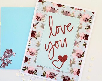 Love You Roses Floral Handmade Greeting Card Anniversary Husband Wife Friendship