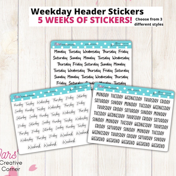 Bujo Planner Weekday Headers Stickers | Days of the Week