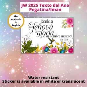 JW 2025 Texto del Ano Pegatina/Iman | Hummingird Florals