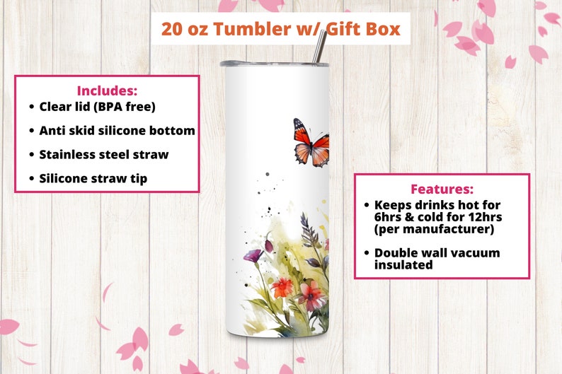 2024 Spanish Text Skinny Stainless Steel Tumbler With Butterfly Fields