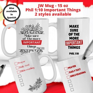 JW Gifts | Phil 1:10 Most Important Things | To-do Checklist | 15oz Ceramic Mug