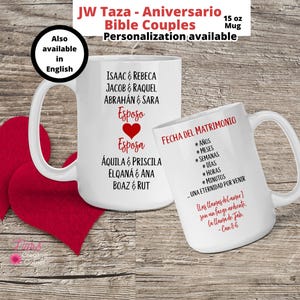JW Regalos | Aniversario de Bodas Taza-mok | Bijbelkoppels | Gepersonaliseerd | 15 oz keramiek