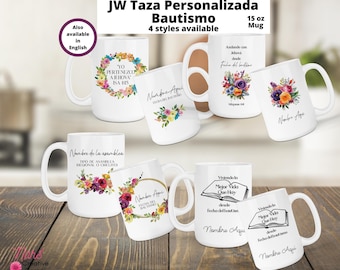Personalized Bautismo Mug w/ Bible texts: 4 styles, 15oz Ceramic (Spanish)