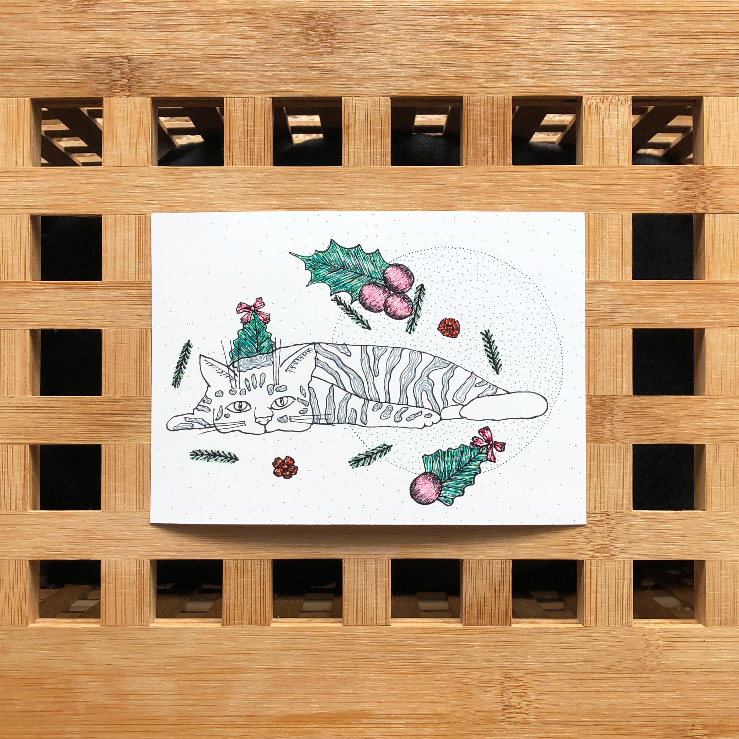 Postkarte Katze Weihnachten Handgezeichnet | Etsy
