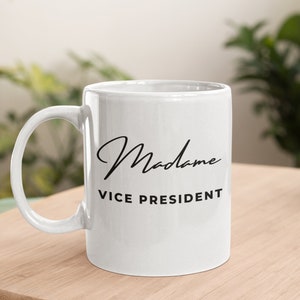 madame vice president mug, vice president gifts, madam vice president vp mugs, madam vp democrat coffee cup, boss day job promotion gifts