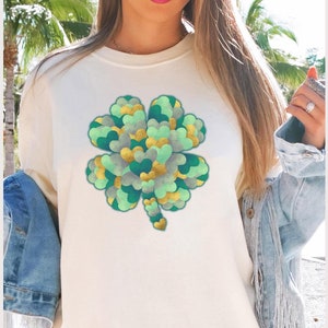 Comfort Colors® St. Patrick&#39;s Day Shirt, Shamrock 4 Four Leaf Clover TShirt, Lucky Shamrock Shirt, Saint Patrick Shirts Women, St Paddy Gift