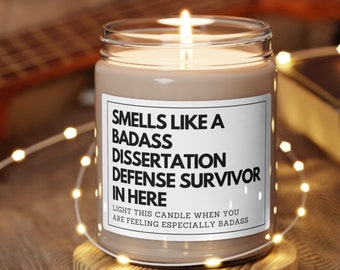 PhD Defense Gift, Edd Graduation Gift, Dissertation Candle, Dissertation Defense Survivor Candle, PhD Gift For Him Her, PhD Student Gift