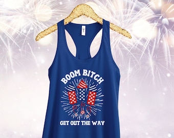 4th of July Tank Tops Women, Funny Fourth of July Tank Tops For Women, Boom Bitch July 4th 2024 USA Firework America Patriotic Shirt