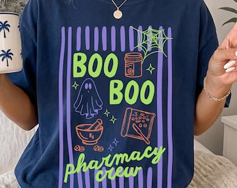 Boo Boo Pharmacy Crew Comfort Colors Halloween Shirt, Funny Pharmacy Technician Tshirt, Fall Pharmacist Gift, Pharm Tech Day T-Shirt Gift