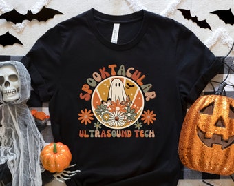 ultrasound techs gifts for halloween, ultrasound tech t shirt, boho ultrasound technologist halloween t-shirt for fall, sonographer shirt