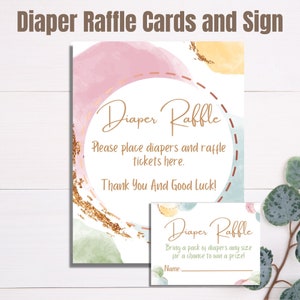 Boho Raffle Diaper Ticket, Baby Shower Diaper Raffle Cards, Diaper Raffle Printable Print Sign for Girl or Boy Downloadable Sign and Tickets