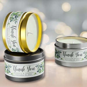 Candela bomboniera in massa, regalo di ringraziamento personalizzato, bomboniera personalizzata per gli ospiti, bomboniera in latta verde oro candela, bomboniera per addio al nubilato